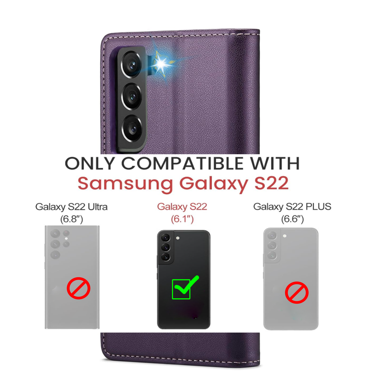 Wallet Case for Samsung Galaxy S22, RFID Blocking Credit Card Holder, PU Leather Folio Flip Kickstand Protective Shockproof Cover for Galaxy S22 (Purple)