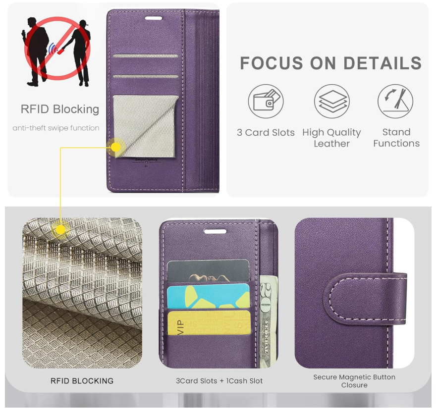 Wallet Case for Samsung Galaxy S22, RFID Blocking Credit Card Holder, PU Leather Folio Flip Kickstand Protective Shockproof Cover for Galaxy S22 (Purple)